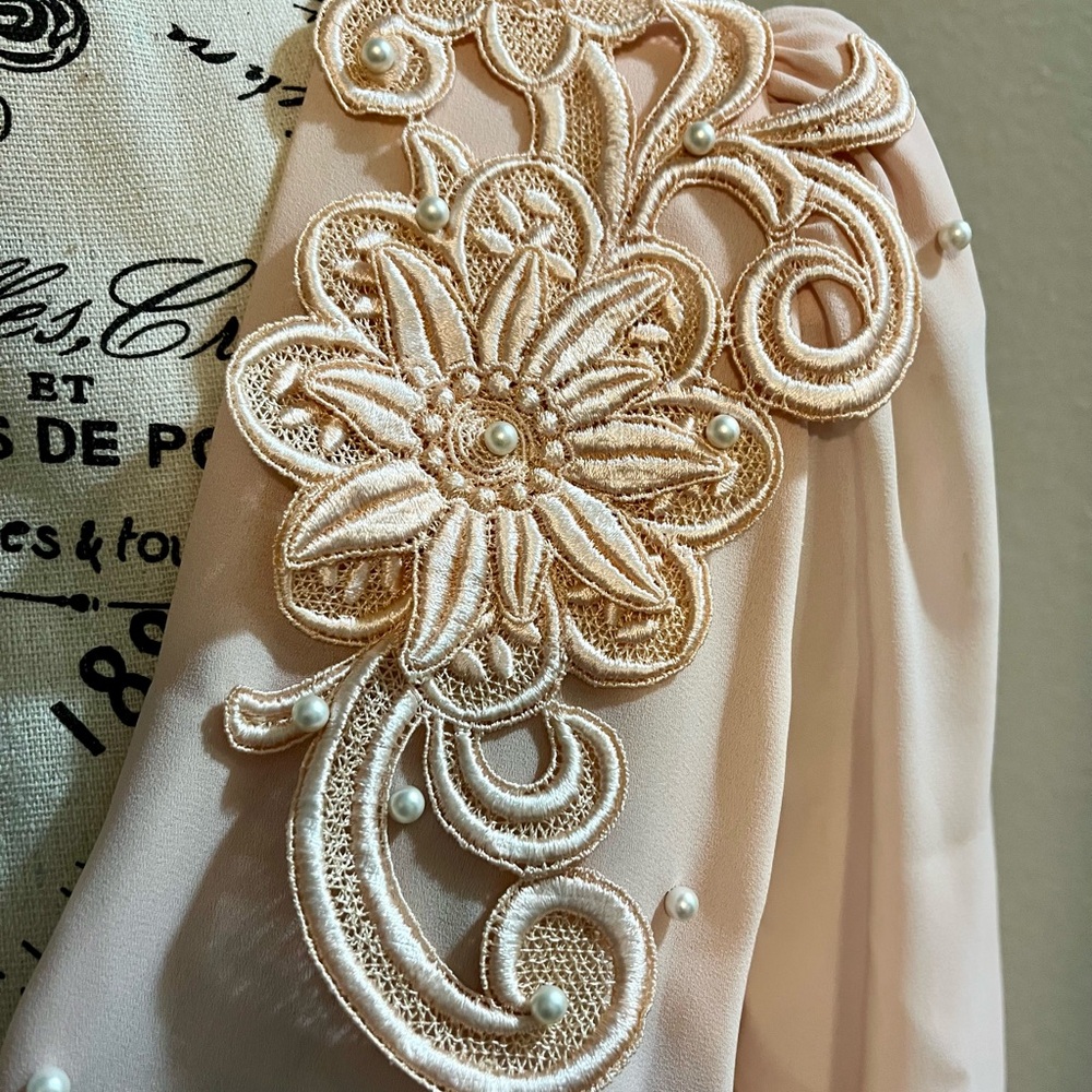 Vintage Miss Elliette Blush Draped Long-Sleeve Dress Size 8 - Picture 3 of 8